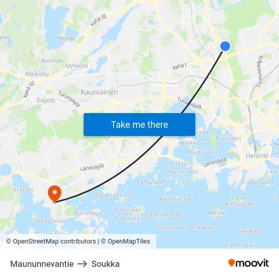Maununnevantie to Soukka map
