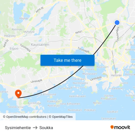 Sysimiehentie to Soukka map