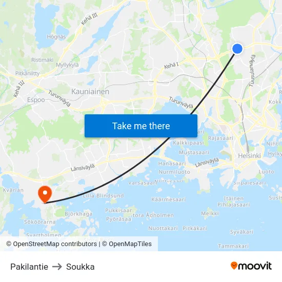 Pakilantie to Soukka map