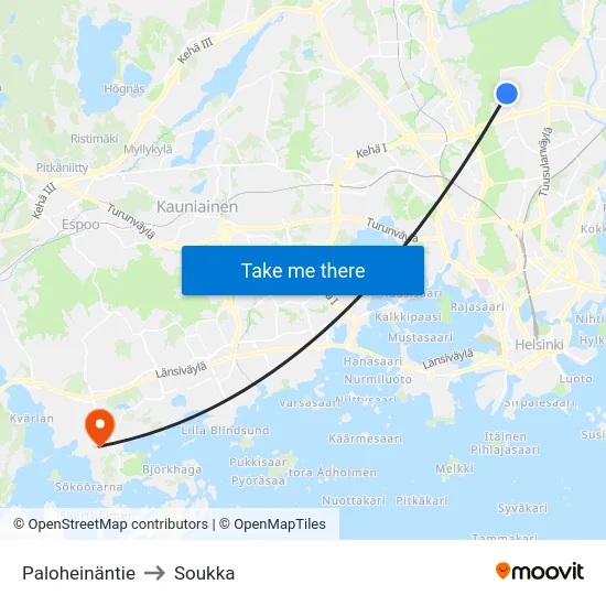 Paloheinäntie to Soukka map