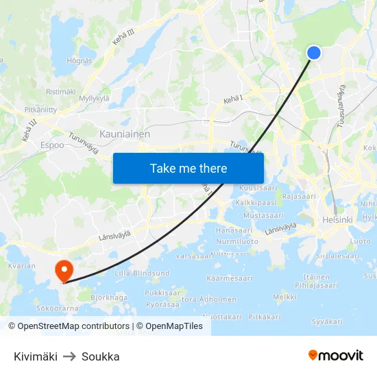 Kivimäki to Soukka map