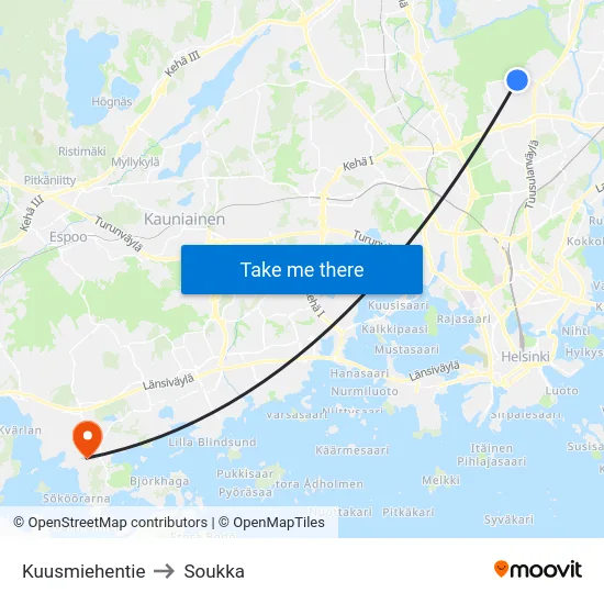 Kuusmiehentie to Soukka map