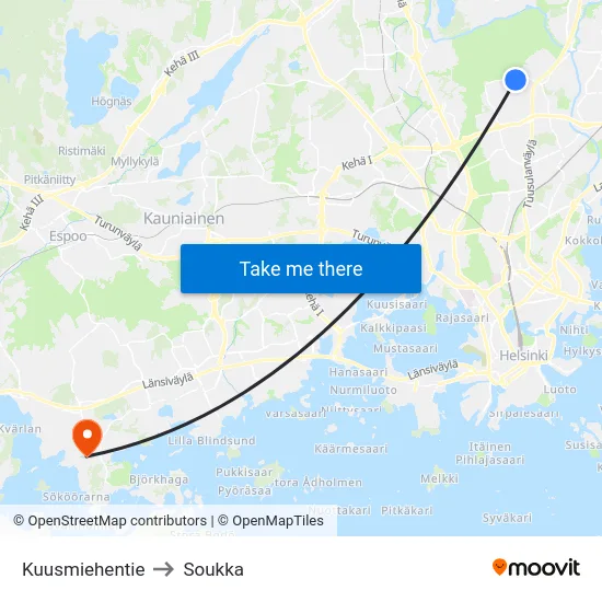 Kuusmiehentie to Soukka map