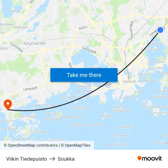 Viikki Science Park to Soukka map