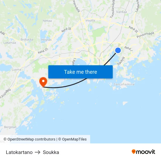 Latokartano to Soukka map