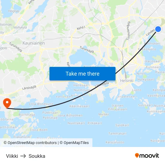 Viikki to Soukka map