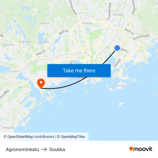 Agronominkatu to Soukka map
