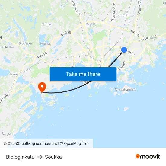 Biologinkatu to Soukka map