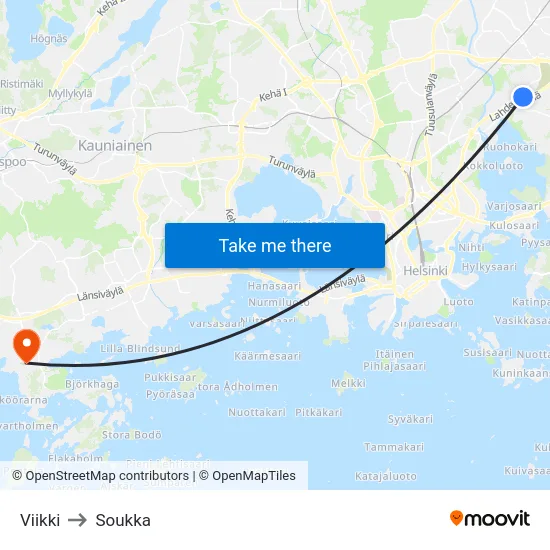 Viikki to Soukka map