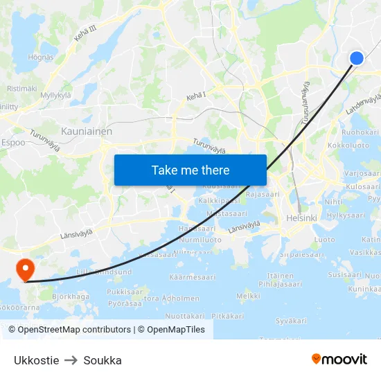 Ukkostie to Soukka map