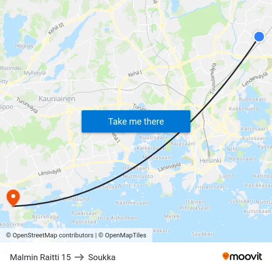 Malmin Raitti 15 to Soukka map