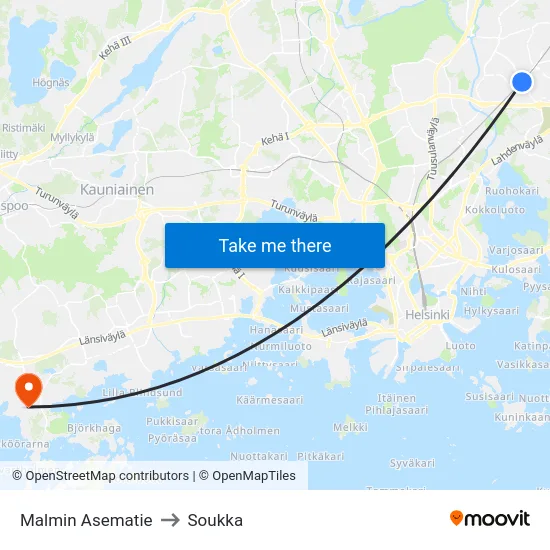 Malmin Asematie to Soukka map
