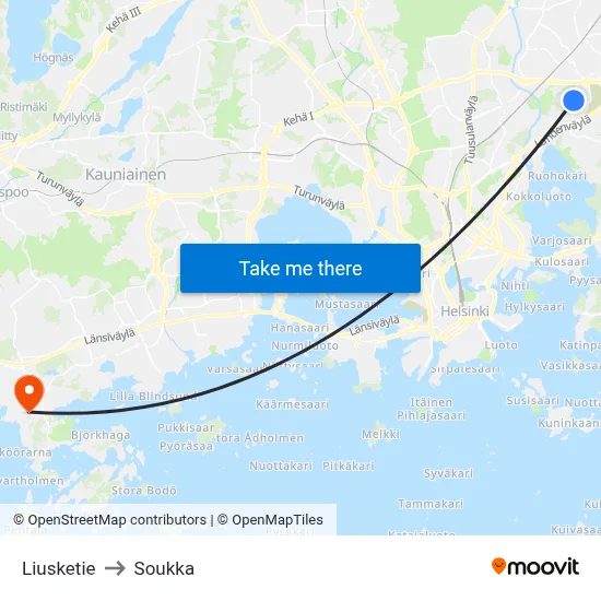 Liusketie to Soukka map