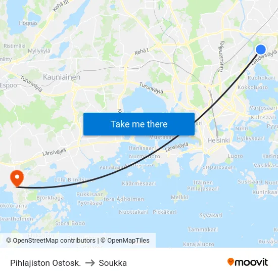 Pihlajiston Ostosk. to Soukka map