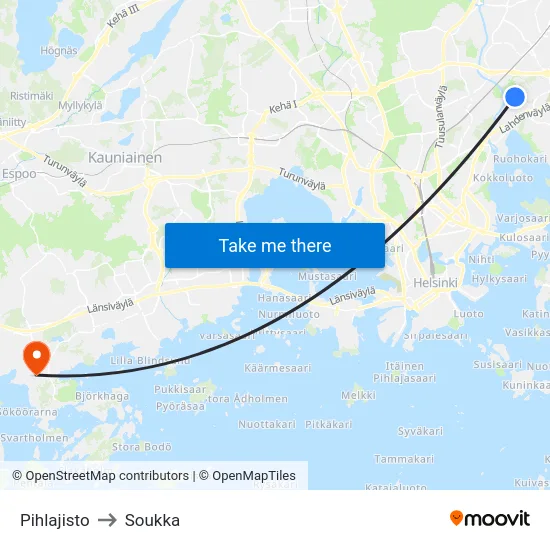 Pihlajisto to Soukka map
