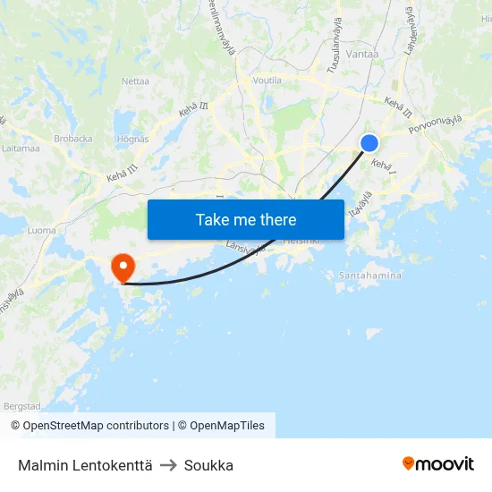 Malmi Airport to Soukka map