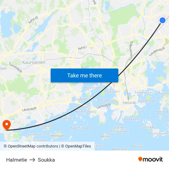 Halmetie Road to Soukka map