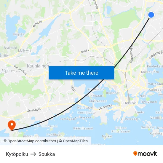 Kytöpolku to Soukka map