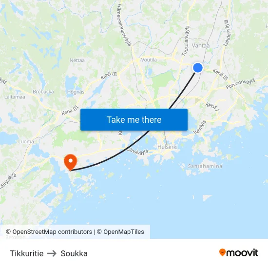 Tikkuritie to Soukka map