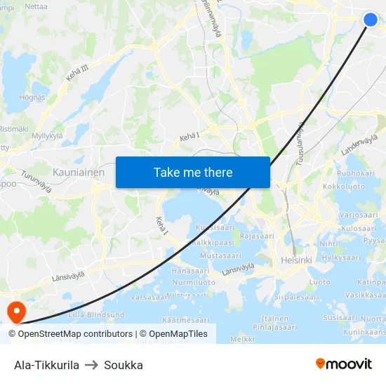 Ala-Tikkurila to Soukka map