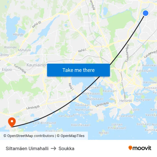 Siltamäki Swimming Hall to Soukka map