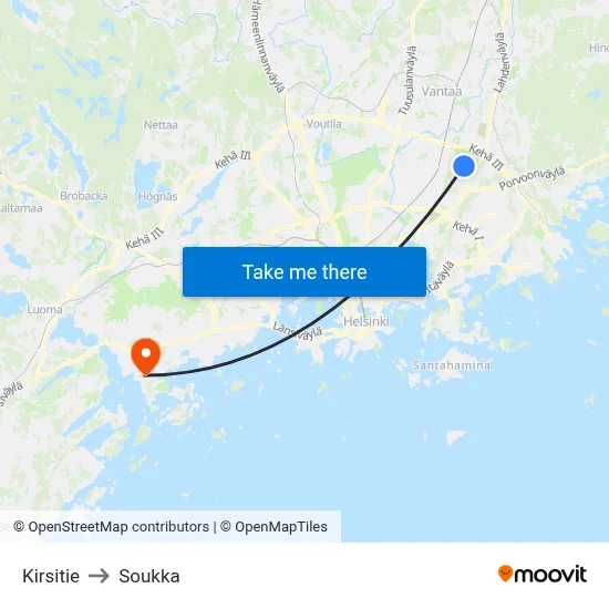 Kirsitie to Soukka map