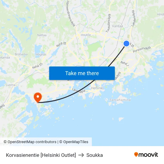 Korvasieni Road [Helsinki Outlet] to Soukka map