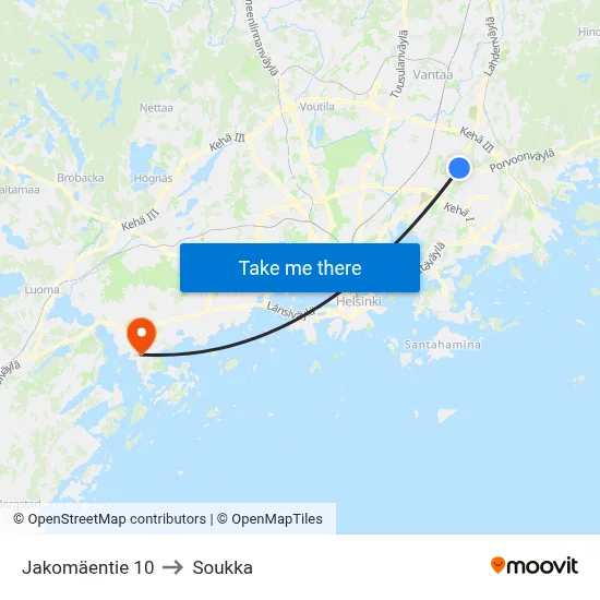 10 Jakomäentie to Soukka map
