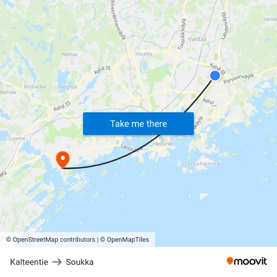 Kalteentie to Soukka map