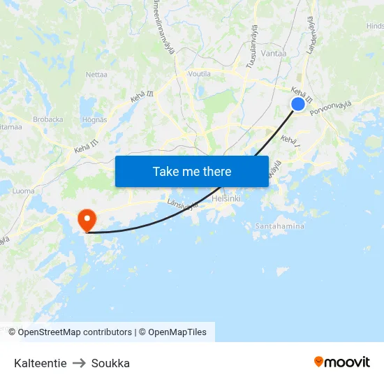 Kalteentie to Soukka map