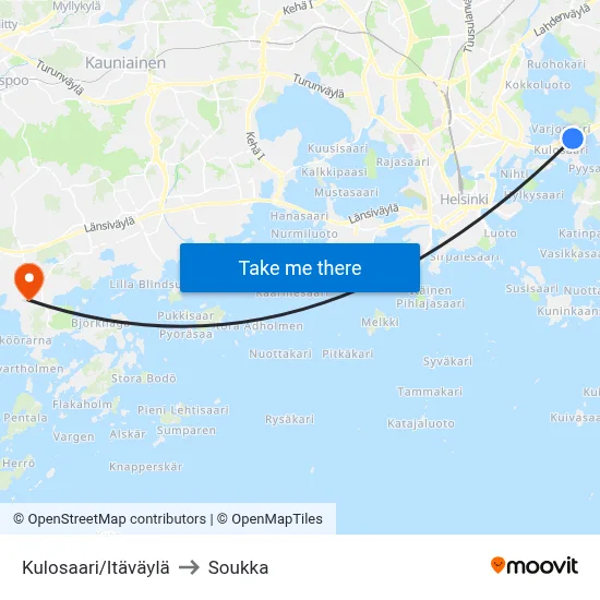 Kulosaari/East Highway to Soukka map