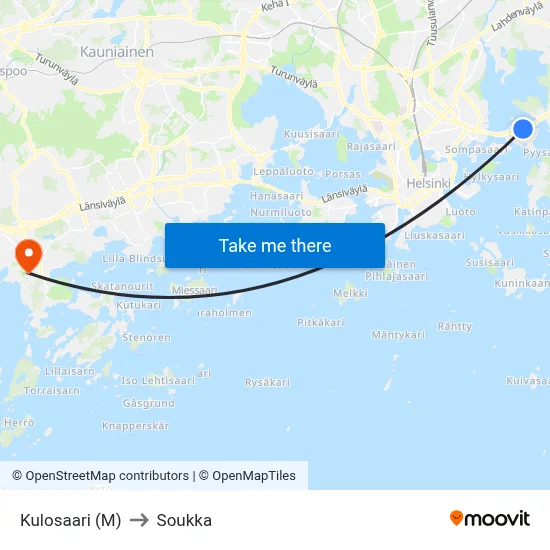 Kulosaari (M) to Soukka map