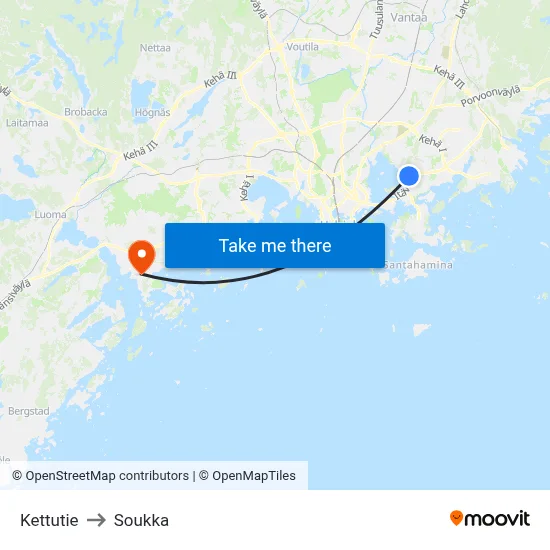 Kettutie to Soukka map