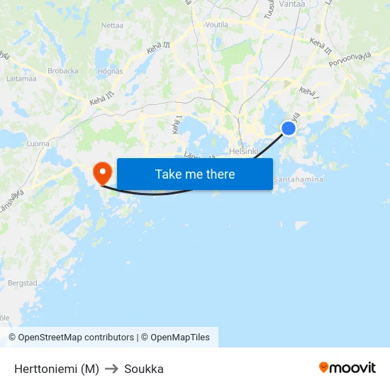 Herttoniemi (M) to Soukka map