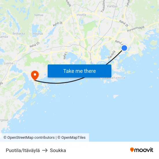 Puotila/Itäväylä to Soukka map