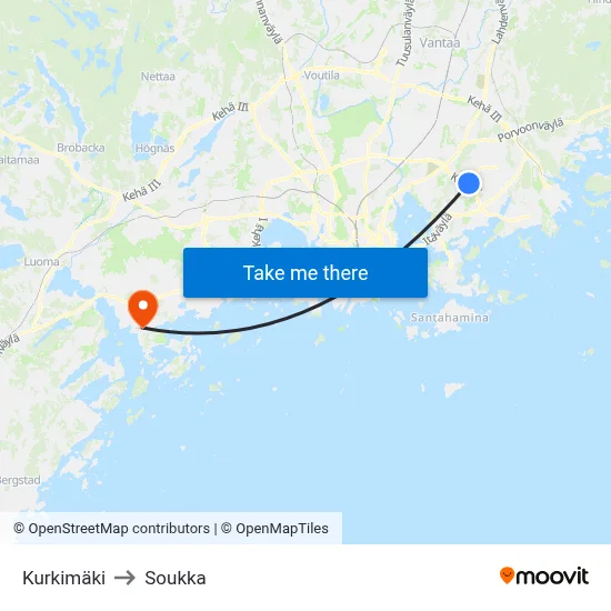 Kurkimäki to Soukka map
