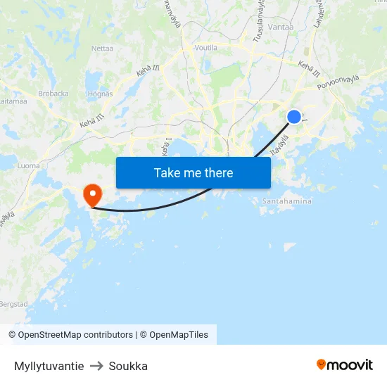 Myllytuvantie to Soukka map