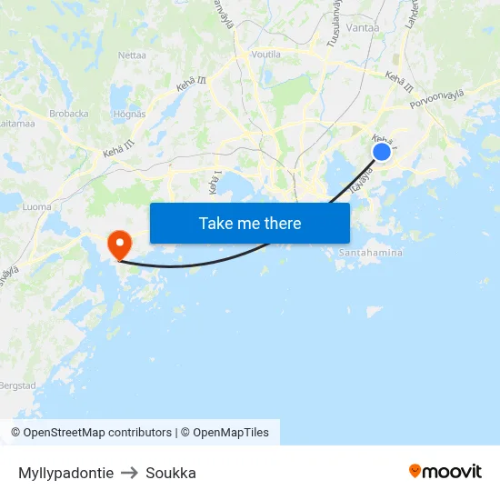 Myllypadontie to Soukka map