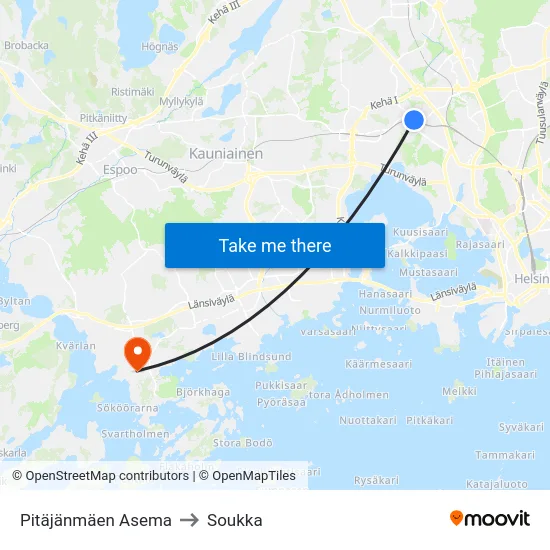 Pitäjänmäen Asema to Soukka map