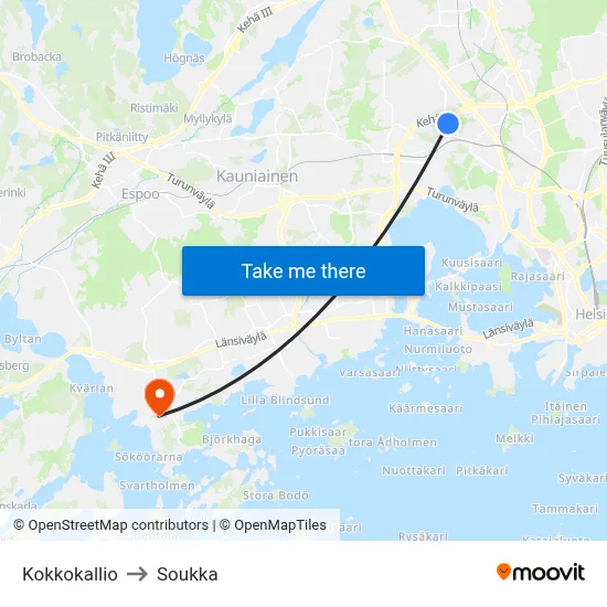 Kokkokallio to Soukka map