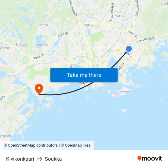 Kivikonkaari to Soukka map