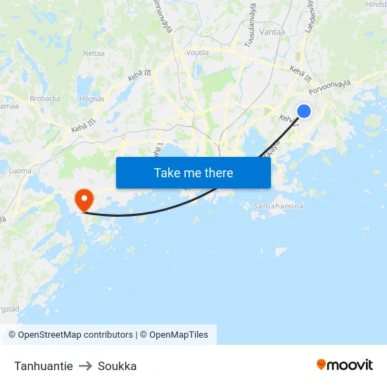 Tanhuantie to Soukka map