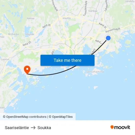 Saarisela Road to Soukka map