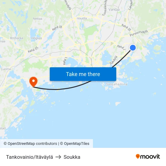 Tankovainio/Itäväylä to Soukka map