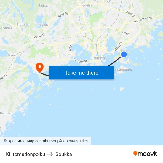 Kiiltomadonpolku to Soukka map