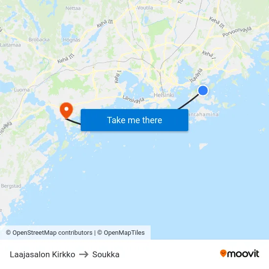 Laajasalon Kirkko to Soukka map