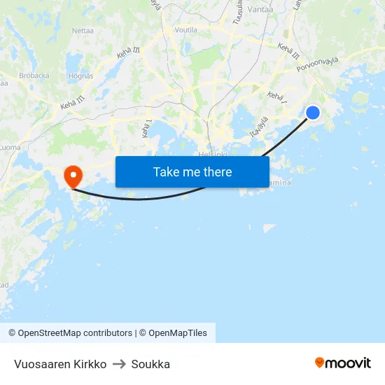 Vuosaaren Kirkko to Soukka map