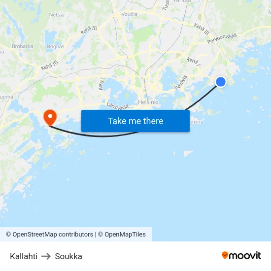 Kallahti to Soukka map