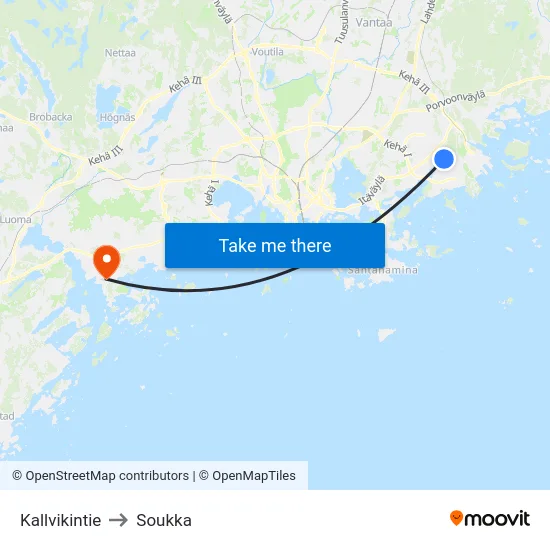 Kallvikintie to Soukka map