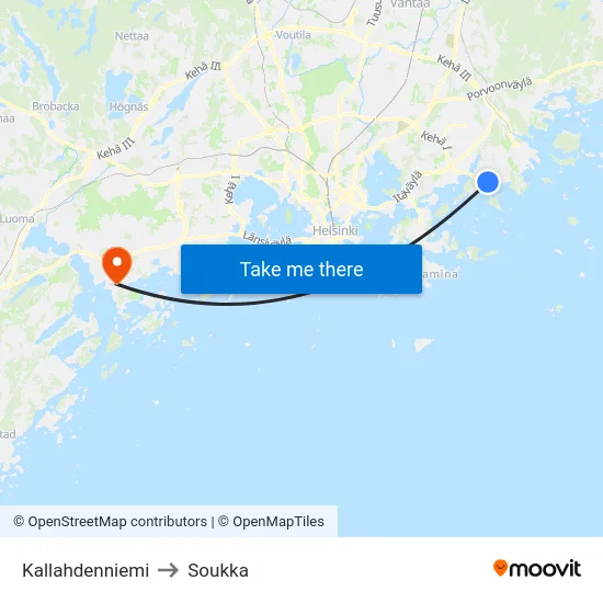 Kallahdenniemi to Soukka map